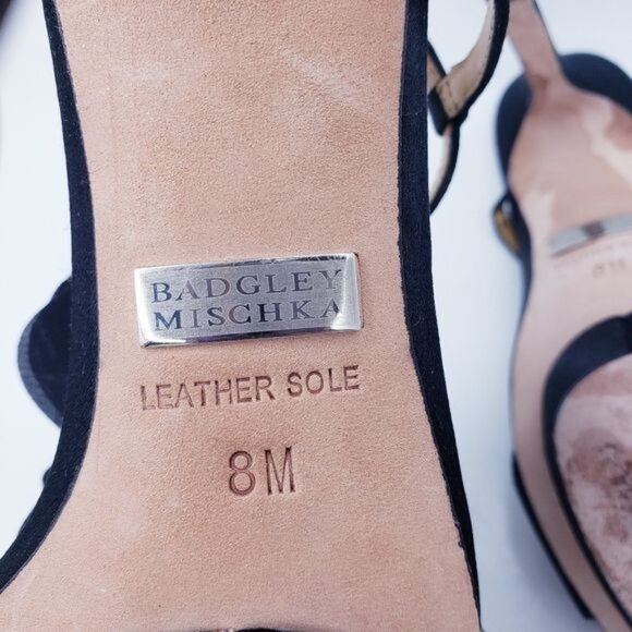 Badgley Mischka Black Adele Flower Ankle Strap Heels Shoes Women's Size 8 - Picture 10 of 11